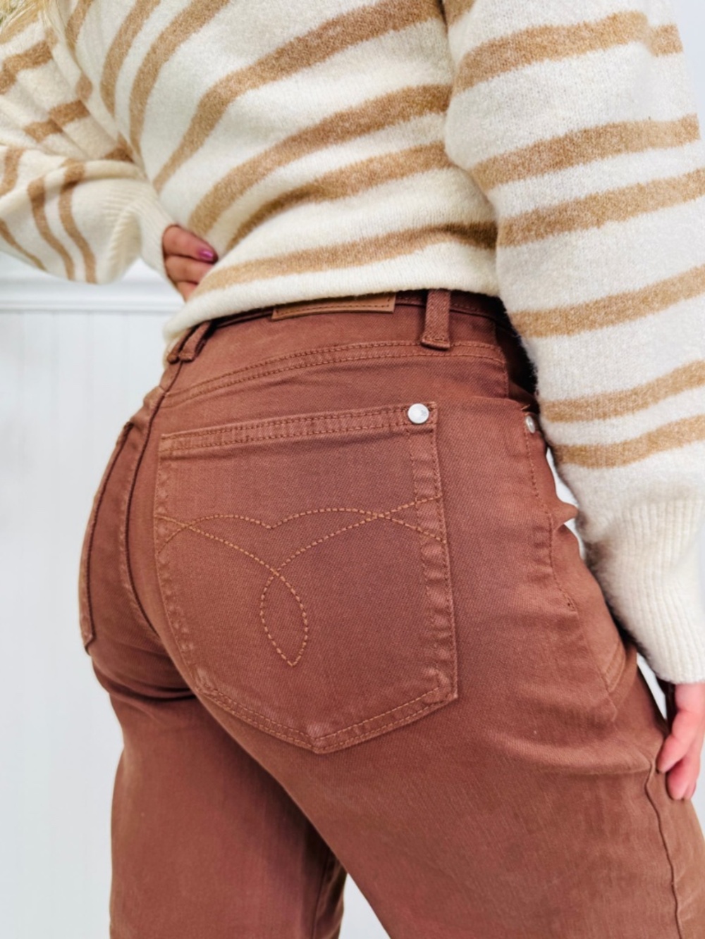 Judy Blue Wide Leg Cropped Jeans - Brown - Picture 2 of 3